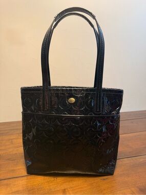 Coach Black Signature Patent Leather Shoulder Bag